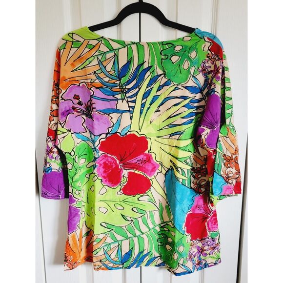 Jams World M Pullover Paradise Blouse Vintage Multicolor Floral Hawaii - Picture 2 of 7